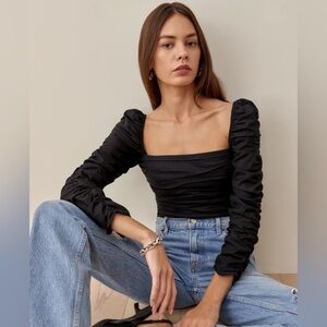 Reformation Jodi Black Ruched Top M/L